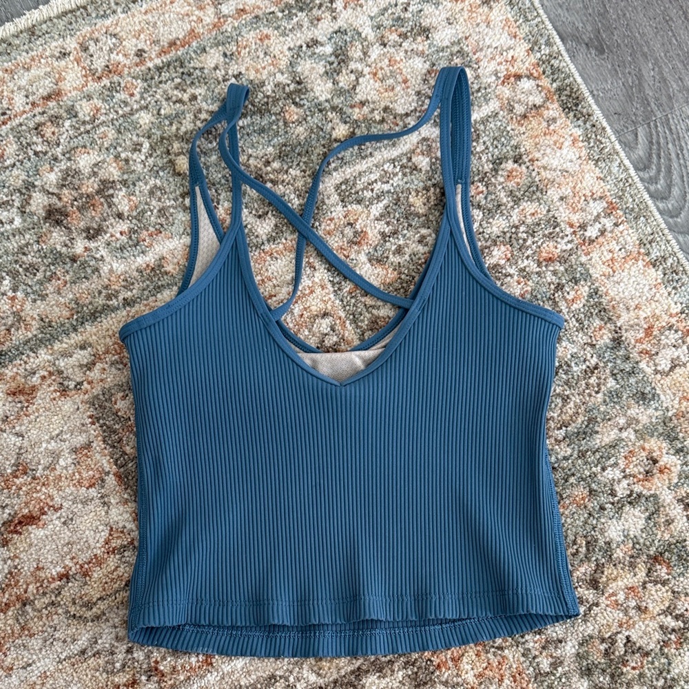 Vuori Blue Ribbed Strappy Tank Top